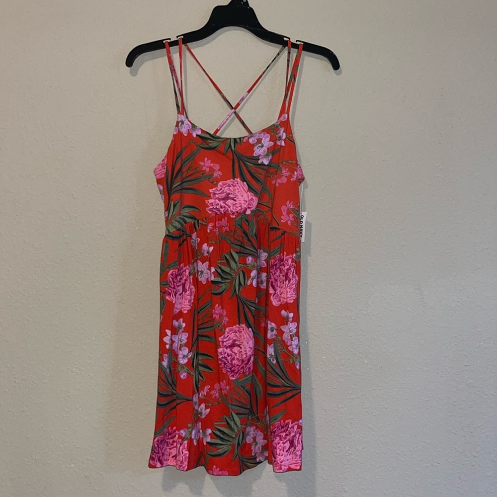 NWT Old Navy Red/Orange Floral Soaghetti Strap Dress M